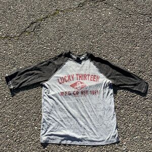 Lucky Thirteen Gray and Black Long Sleeve Tee